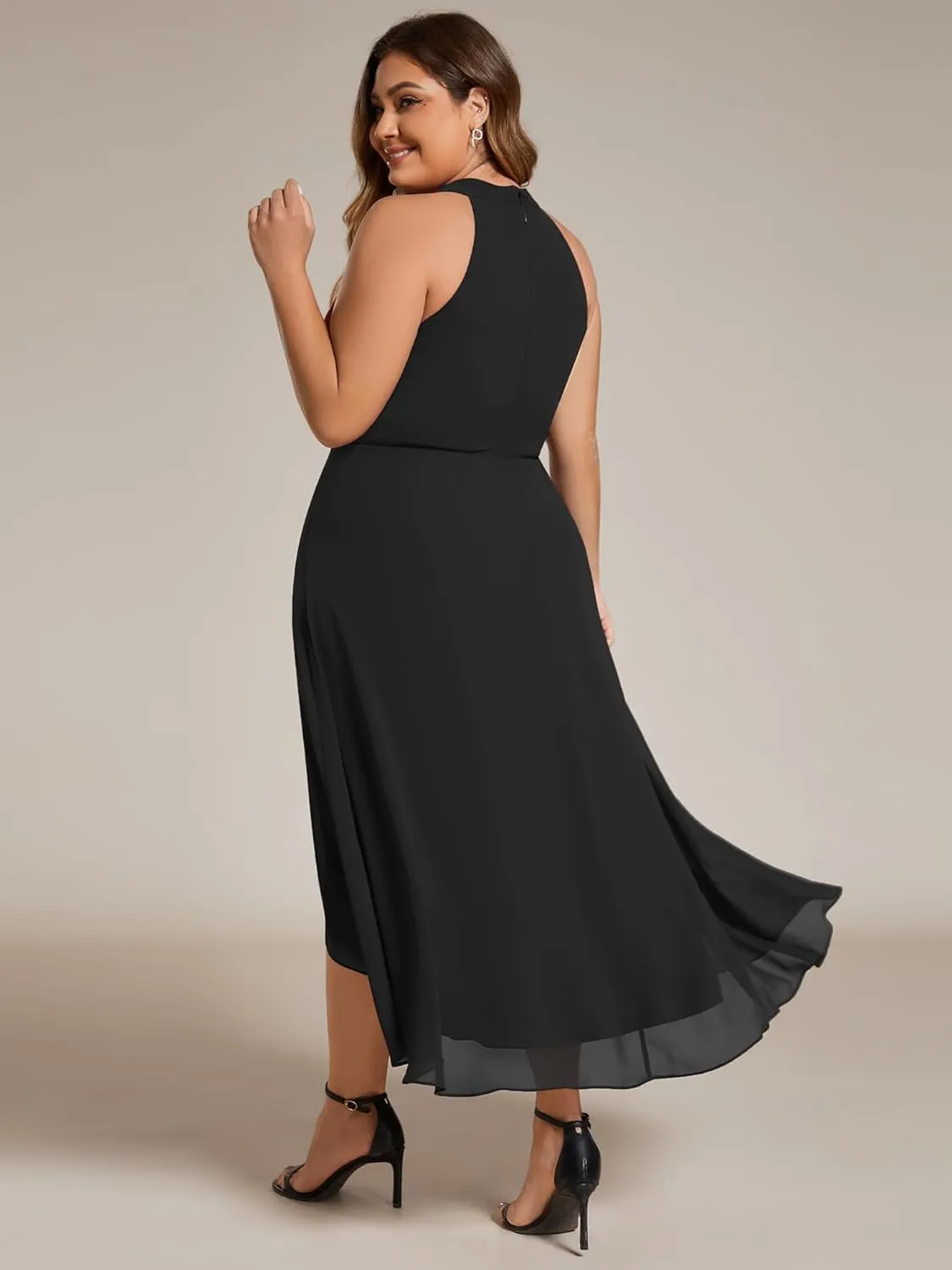 Ever-Pretty Plus Women's Sleeveless Halter A Line Pleated Plus Size High Low Wedding Guest Dresses 31926-DA