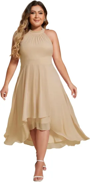 Ever-Pretty Plus Women's Sleeveless Halter A Line Pleated Plus Size High Low Wedding Guest Dresses 31926-DA