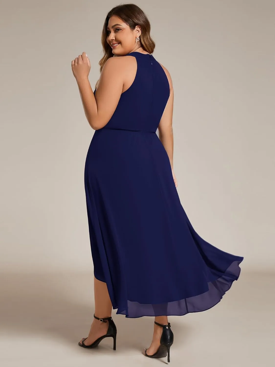 Ever-Pretty Plus Women's Sleeveless Halter A Line Pleated Plus Size High Low Wedding Guest Dresses 31926-DA