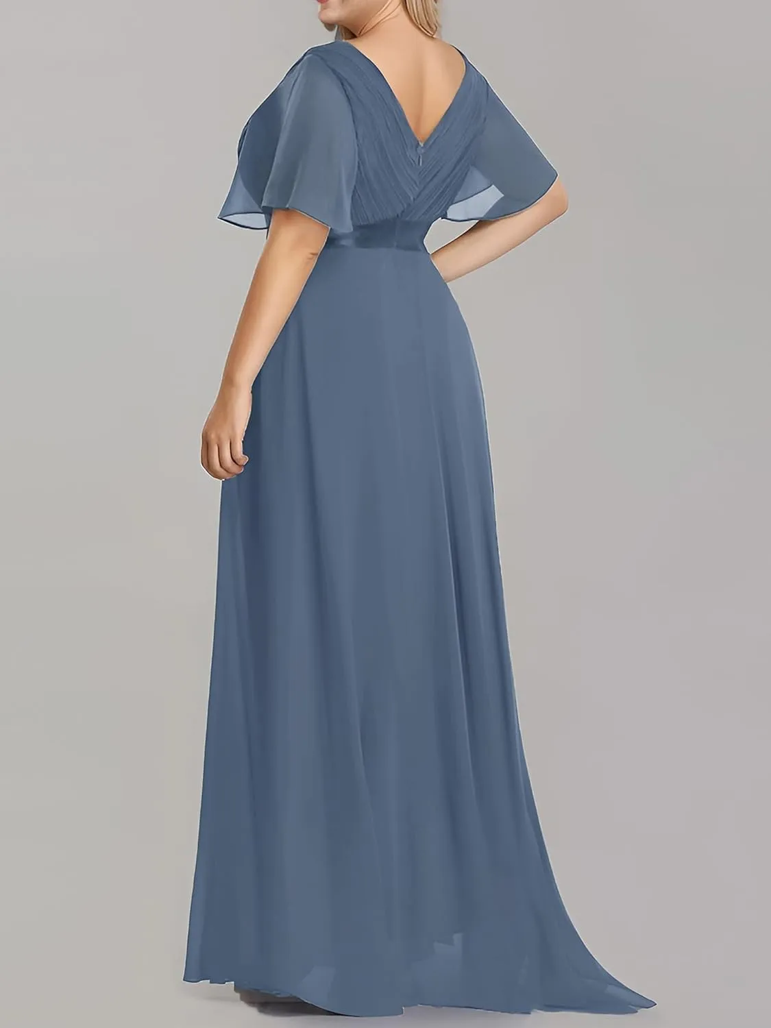 Ever-Pretty Plus Women's V Neck Mother of The Bride Dress Chiffon A Line Maxi Plus Size Evening Dress with Sleeves 09890-DAPH