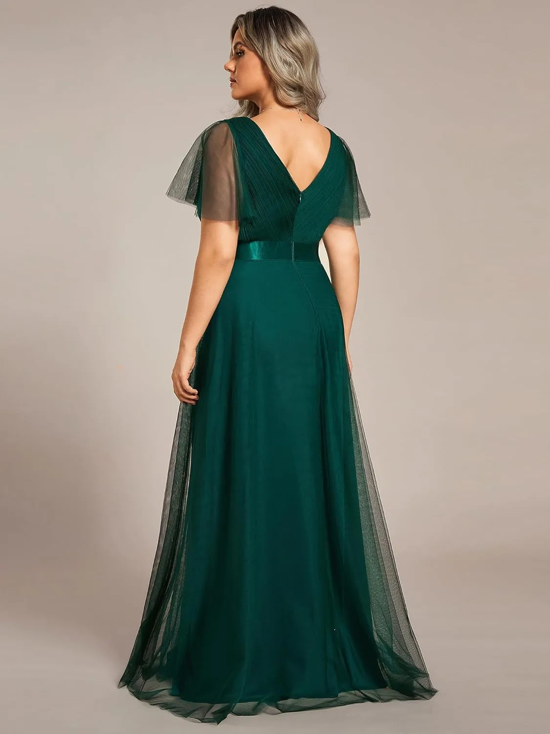 Ever-Pretty Women's Double V-Neck Empire Waist Front Wrap Plus Size Evening Dress 07962