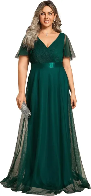 Ever-Pretty Women's Double V-Neck Empire Waist Front Wrap Plus Size Evening Dress 07962