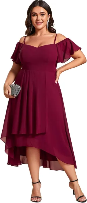 Ever-Pretty Women's Plus Size Ruffle Sleeves Off Shoulder Empire Waist A Line Chiffon Summer Wedding Guest Dress 02103-DA