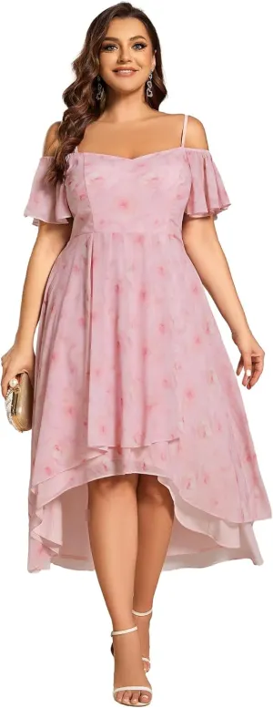 Ever-Pretty Women's Plus Size Ruffle Sleeves Off Shoulder Empire Waist A Line Chiffon Summer Wedding Guest Dress 02103-DA