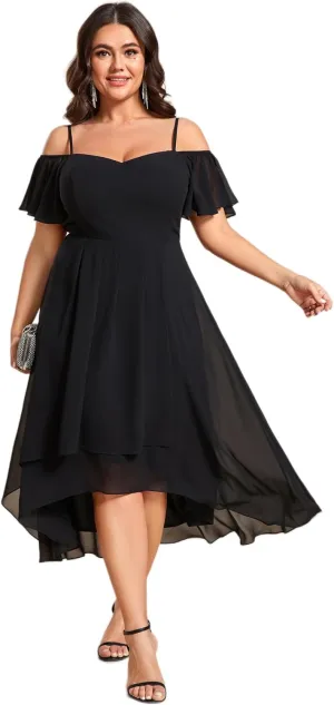 Ever-Pretty Women's Plus Size Ruffle Sleeves Off Shoulder Empire Waist A Line Chiffon Summer Wedding Guest Dress 02103-DA