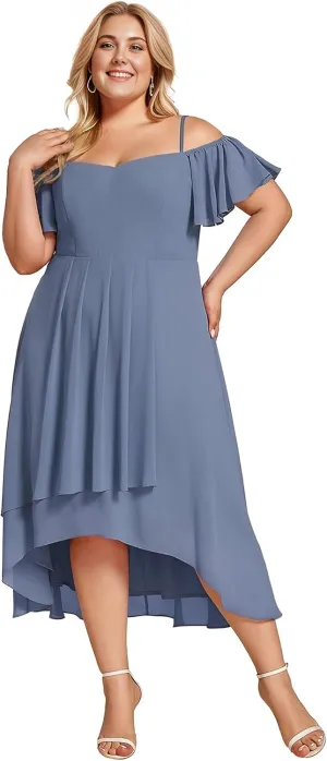 Ever-Pretty Women's Plus Size Ruffle Sleeves Off Shoulder Empire Waist A Line Chiffon Summer Wedding Guest Dress 02103-DA