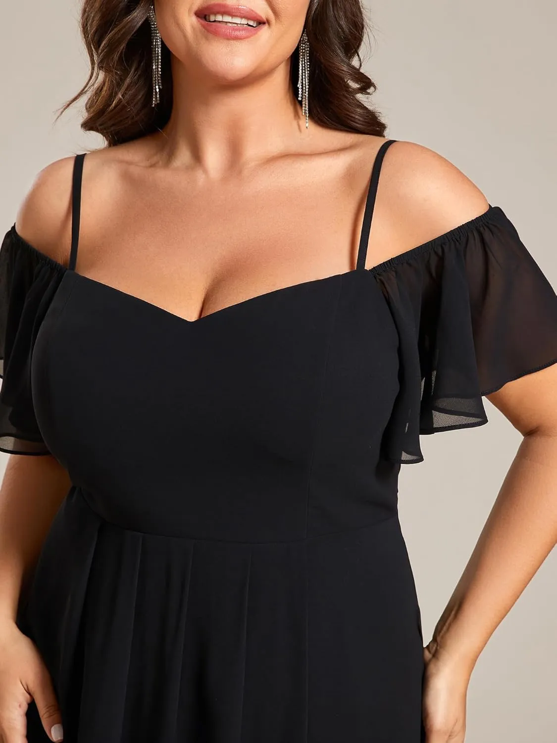 Ever-Pretty Women's Plus Size Ruffle Sleeves Off Shoulder Empire Waist A Line Chiffon Summer Wedding Guest Dress 02103-DA