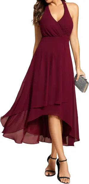 Ever-Pretty Women's Sexy Halter Hi-Lo Homecoming Dresses Chiffon A Line Wedding Guest Dress