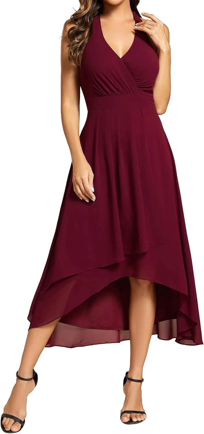 Ever-Pretty Women's Sexy Halter Hi-Lo Homecoming Dresses Chiffon A Line Wedding Guest Dress