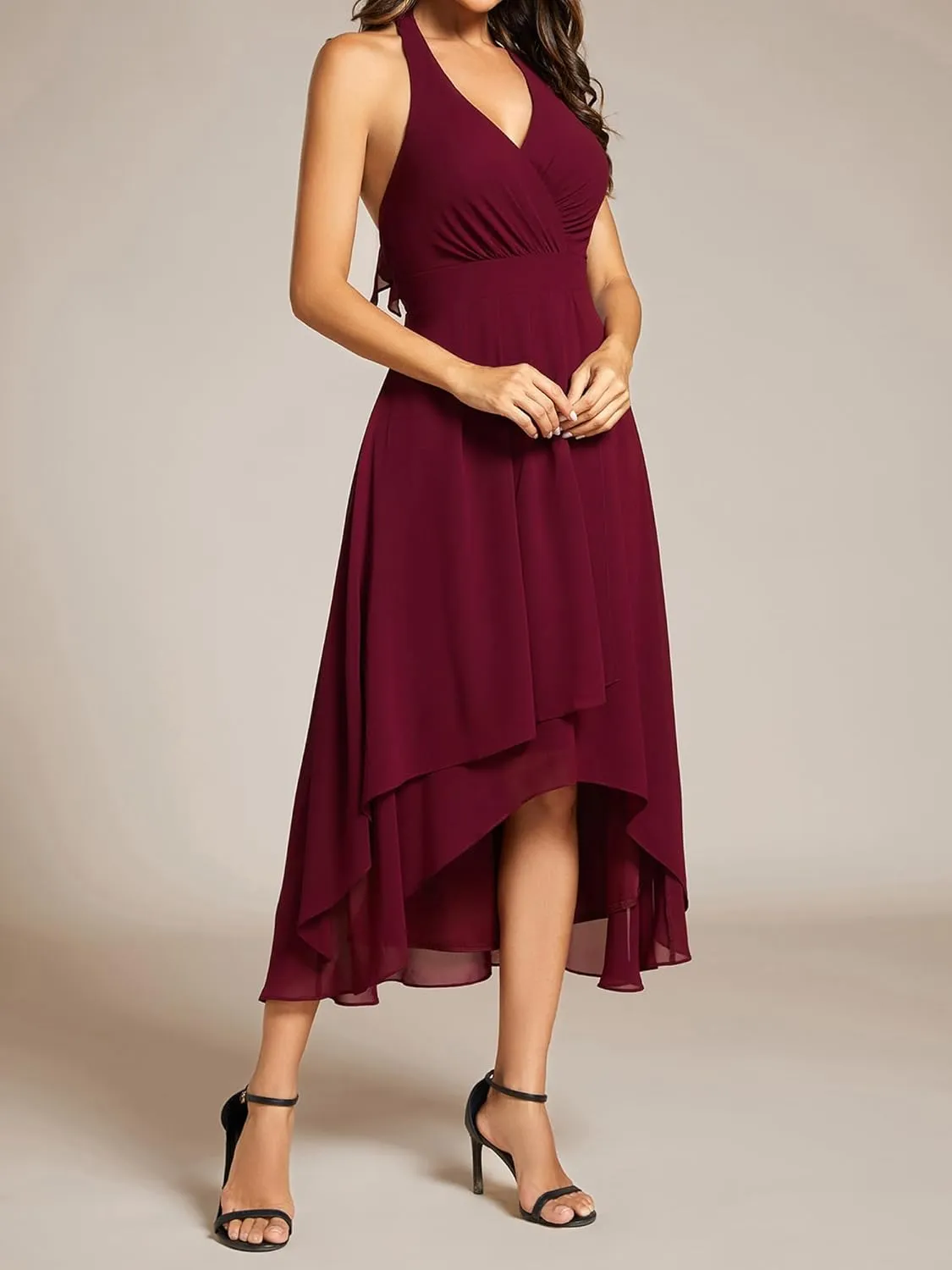 Ever-Pretty Women's Sexy Halter Hi-Lo Homecoming Dresses Chiffon A Line Wedding Guest Dress