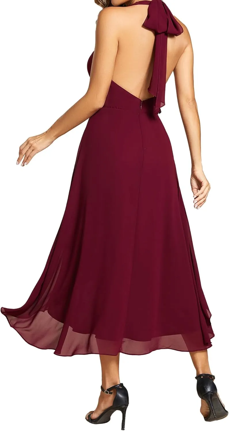 Ever-Pretty Women's Sexy Halter Hi-Lo Homecoming Dresses Chiffon A Line Wedding Guest Dress