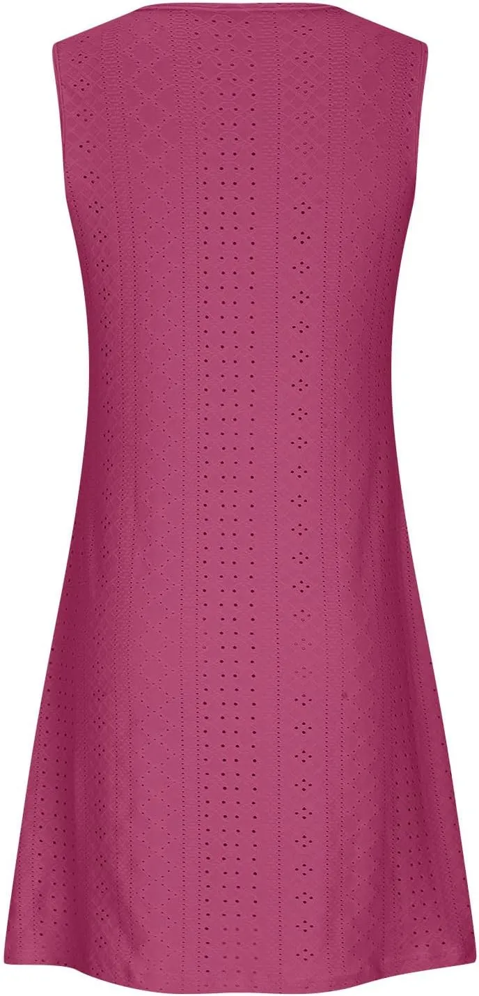 Eyelet Mini Dress for Women Sundresses Plus Size Summer Beach Dresses Cover Ups Sexy Sleeveless Tank Dress