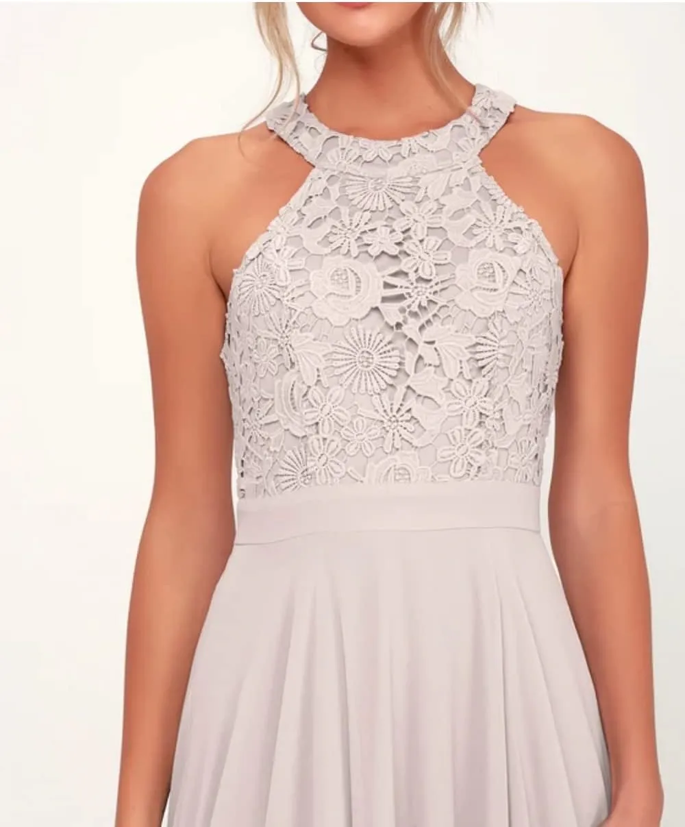 Fanciest Halter Top Lace Prom Dresses with Split Long 2024 Chiffon Bridesmaid Dress for Women Junior Party Dress