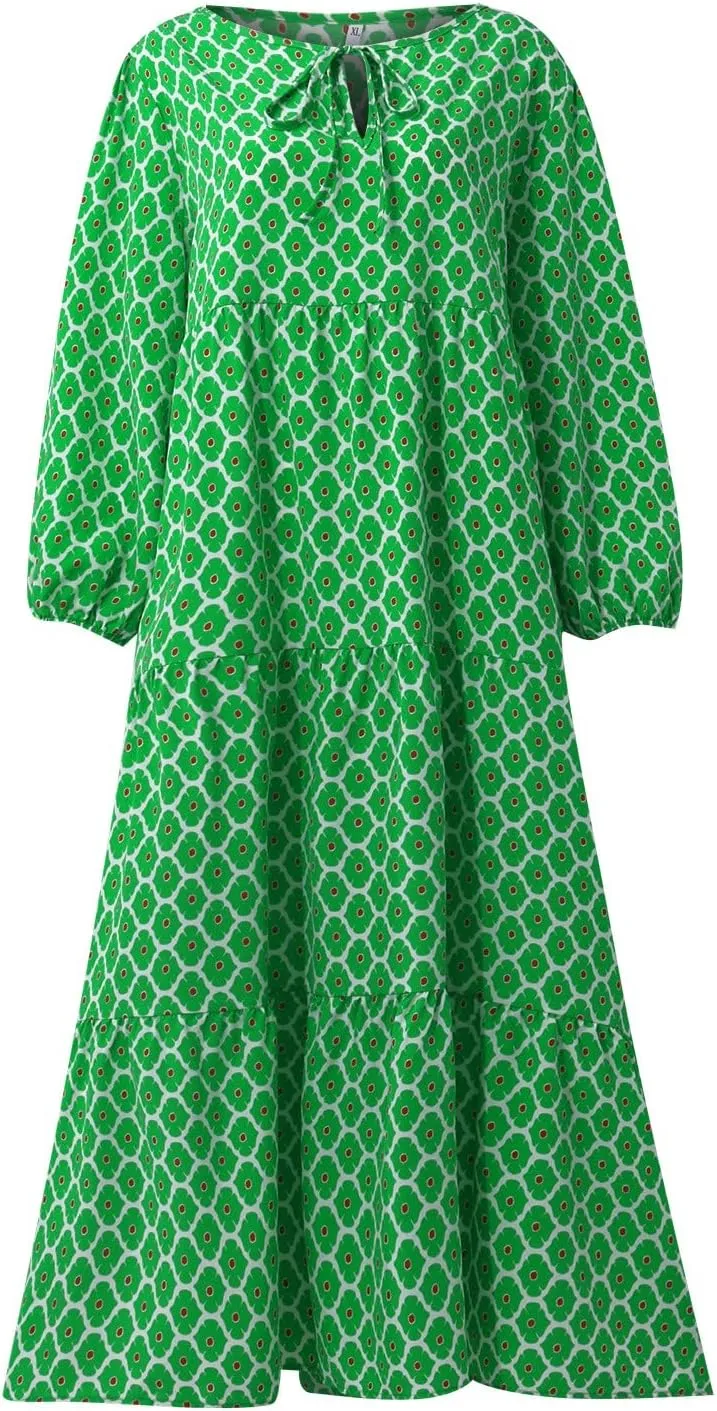 fanmpghleoo Maxi Dresses for Women 2025 Boho Beach Flowy Midi Dress Half Puff Sleeve Tiered Tea Party Wedding Guest Dress