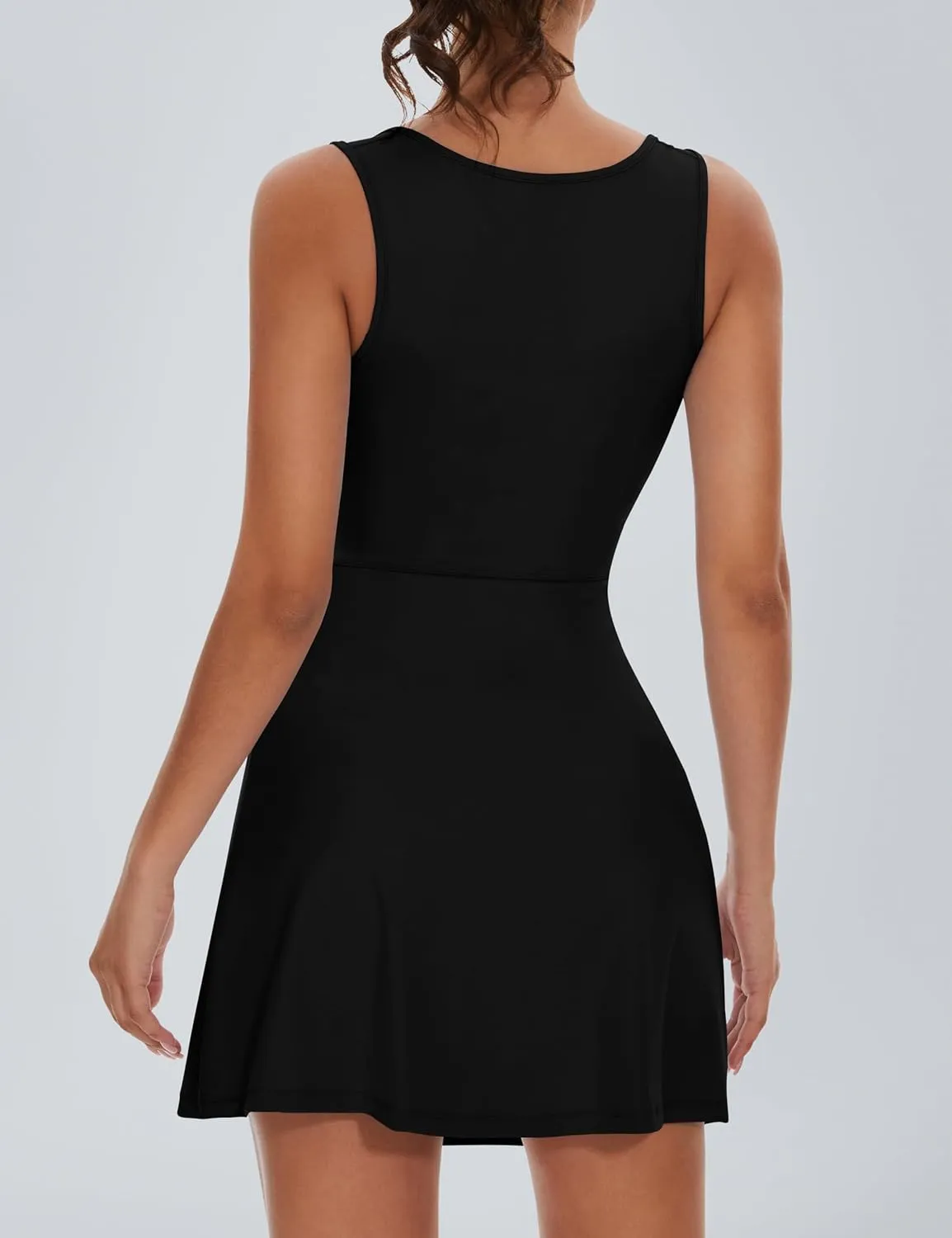Fengbay Womens Tennis Dress Square Neck Sleeveless Athletic Dress Side Slit Flare Workout Dress