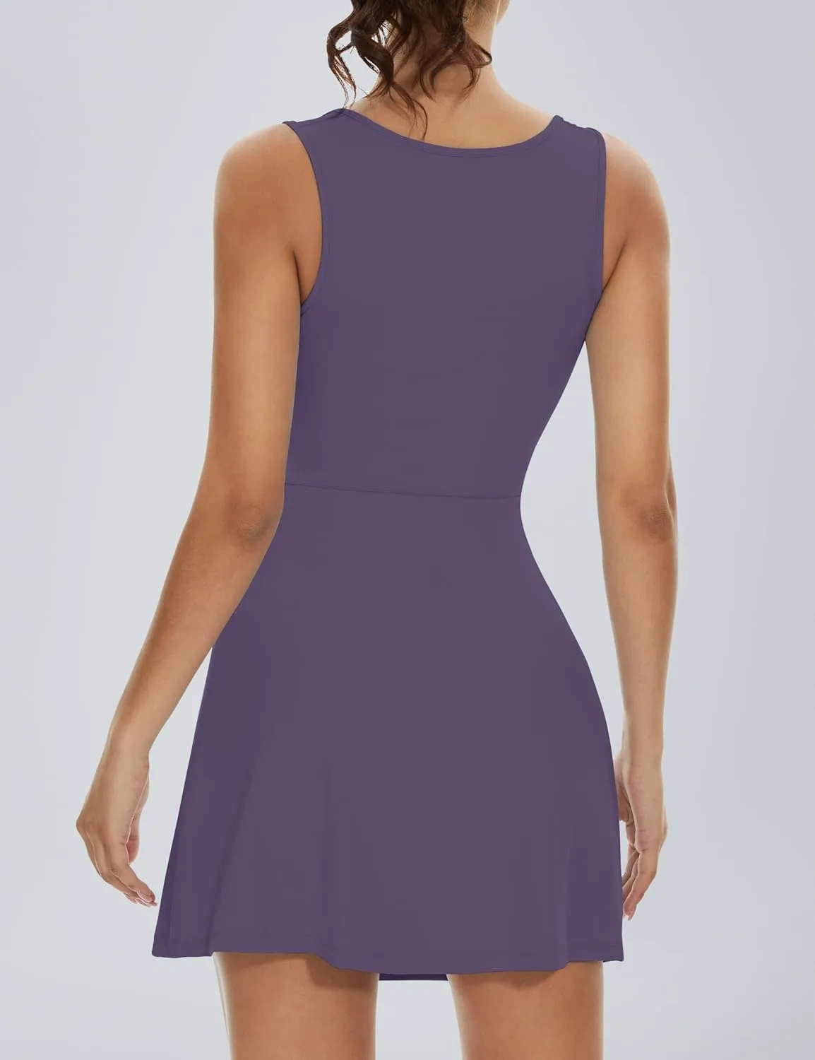 Fengbay Womens Tennis Dress Square Neck Sleeveless Athletic Dress Side Slit Flare Workout Dress