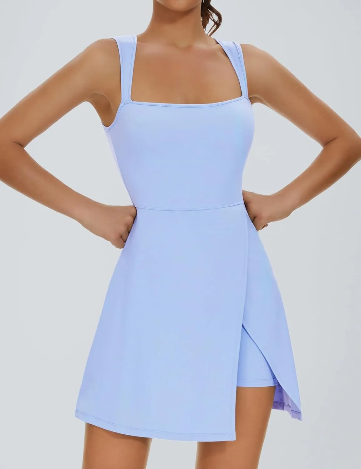 Fengbay Womens Tennis Dress Square Neck Sleeveless Athletic Dress Side Slit Flare Workout Dress