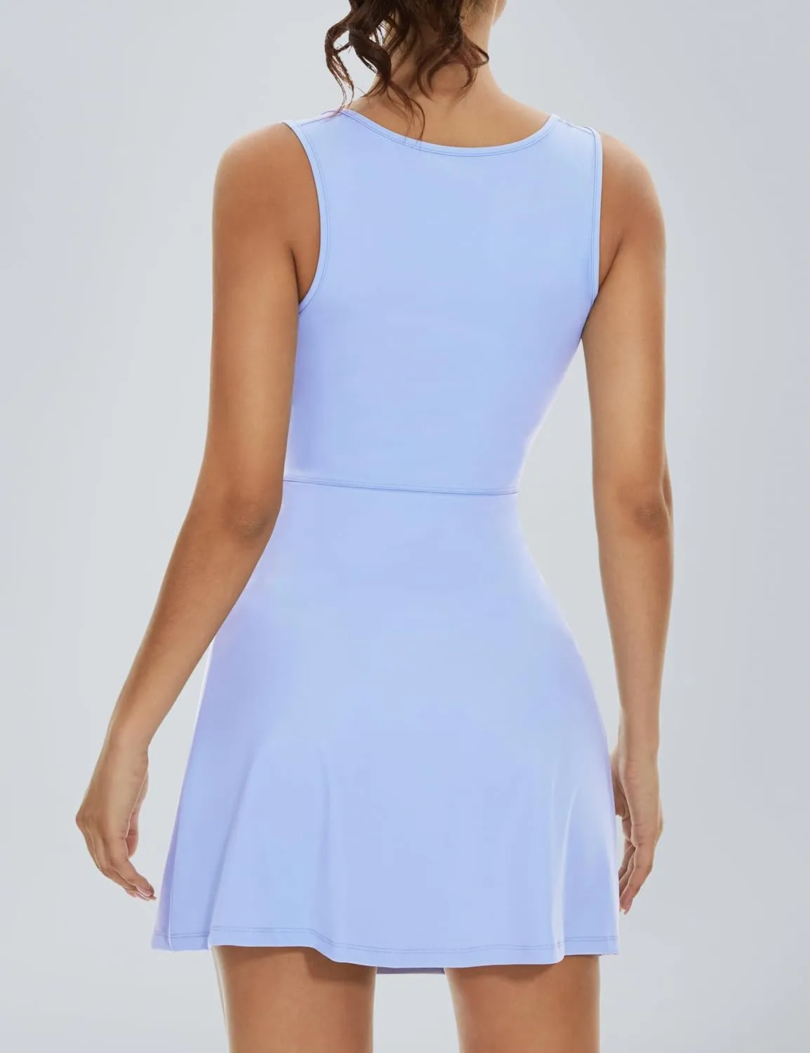 Fengbay Womens Tennis Dress Square Neck Sleeveless Athletic Dress Side Slit Flare Workout Dress