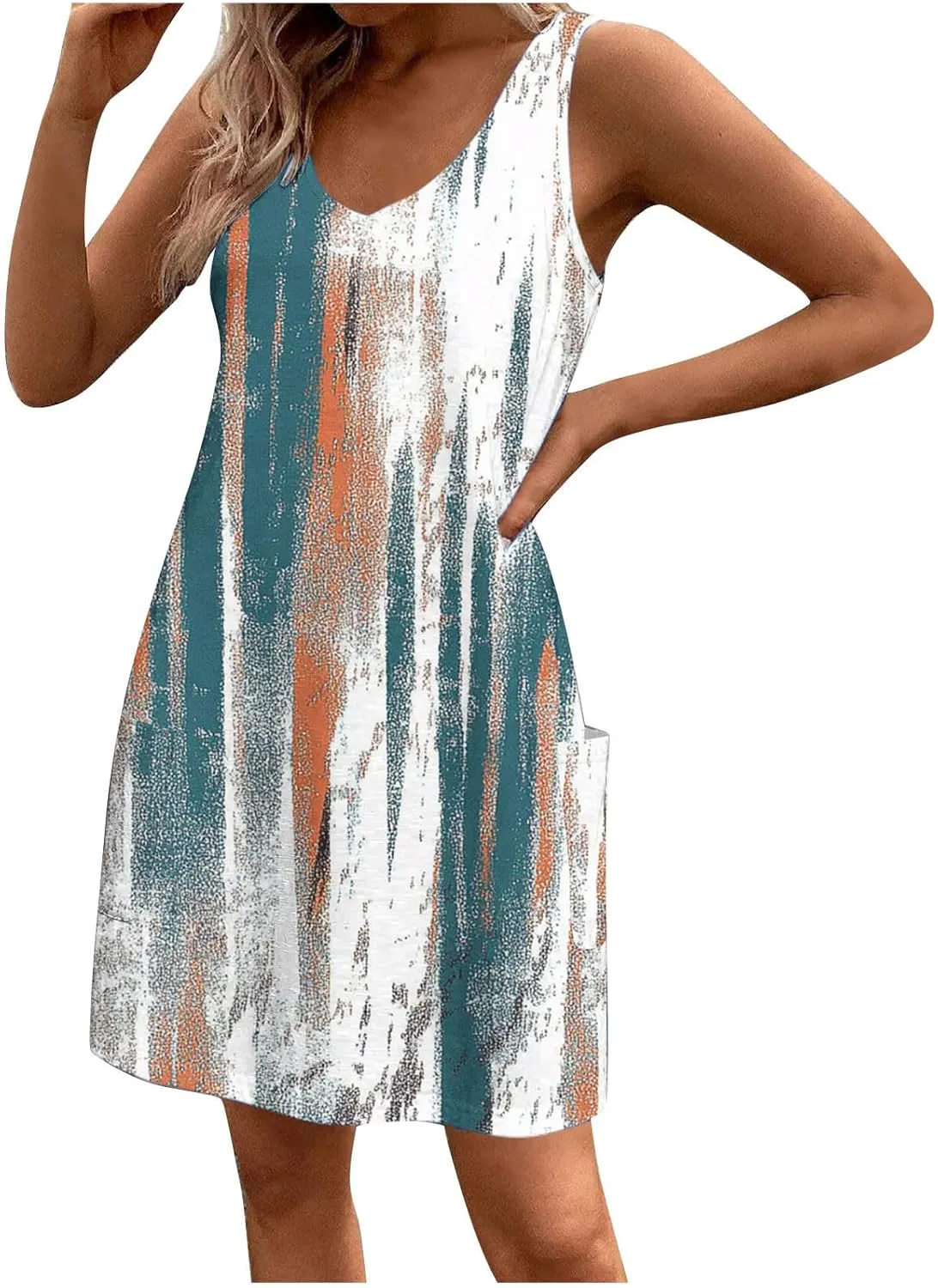 Floral Beach Coverups Summer Mini Tank Dresses for Women 2025 Fashion Casual Loose Sleeveless Sundresses with Pockets