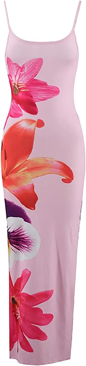 Floral Maxi Dresses for Women 2025 Elegant Spaghetti Strap Bodycon Wedding Guest Dress Summer Party Formal Sundress