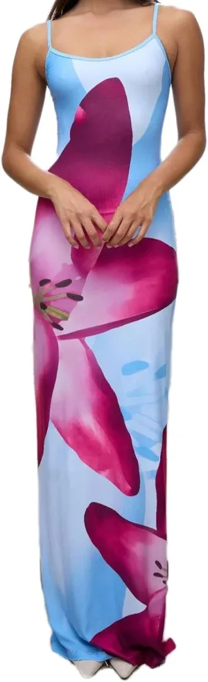 Floral Maxi Dresses for Women 2025 Elegant Spaghetti Strap Bodycon Wedding Guest Dress Summer Party Formal Sundress