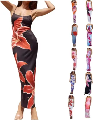 Floral Maxi Dresses for Women 2025 Elegant Spaghetti Strap Bodycon Wedding Guest Dress Summer Party Formal Sundress
