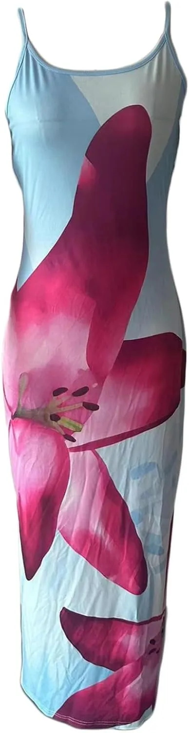 Floral Maxi Dresses for Women 2025 Elegant Spaghetti Strap Bodycon Wedding Guest Dress Summer Party Formal Sundress