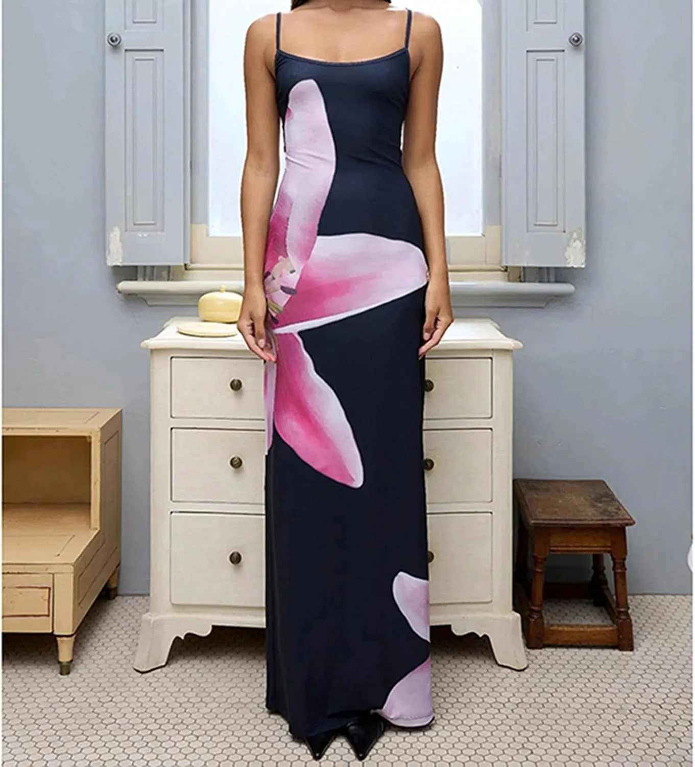Floral Maxi Dresses for Women 2025 Elegant Spaghetti Strap Bodycon Wedding Guest Dress Summer Party Formal Sundress