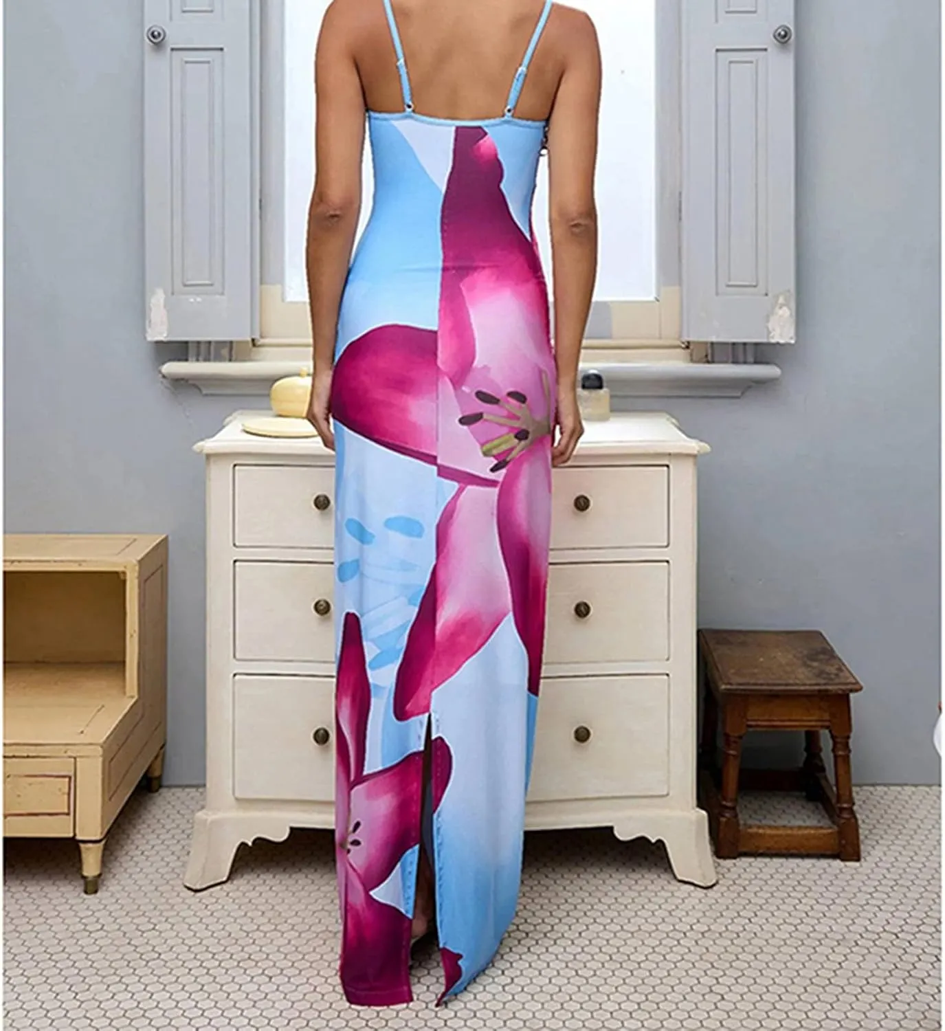 Floral Maxi Dresses for Women 2025 Elegant Spaghetti Strap Bodycon Wedding Guest Dress Summer Party Formal Sundress