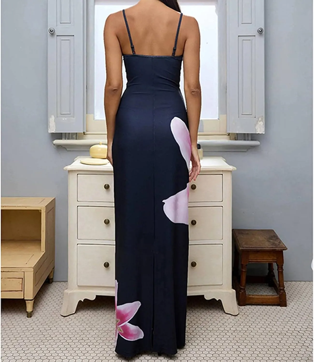 Floral Maxi Dresses for Women 2025 Elegant Spaghetti Strap Bodycon Wedding Guest Dress Summer Party Formal Sundress