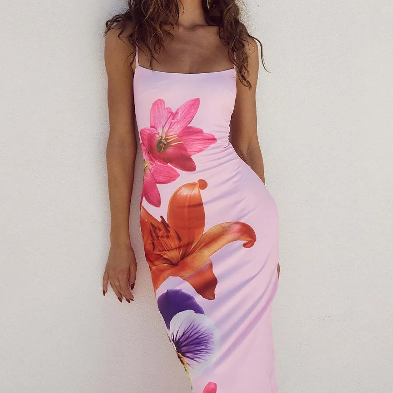 Floral Maxi Dresses for Women 2025 Elegant Spaghetti Strap Bodycon Wedding Guest Dress Summer Party Formal Sundress