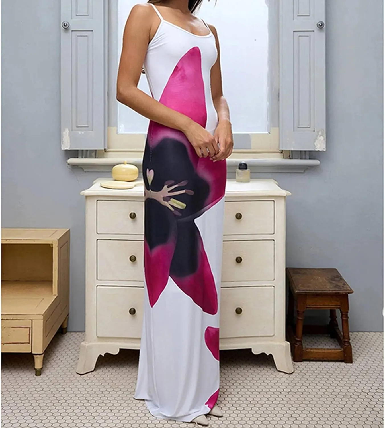 Floral Maxi Dresses for Women 2025 Elegant Spaghetti Strap Bodycon Wedding Guest Dress Summer Party Formal Sundress