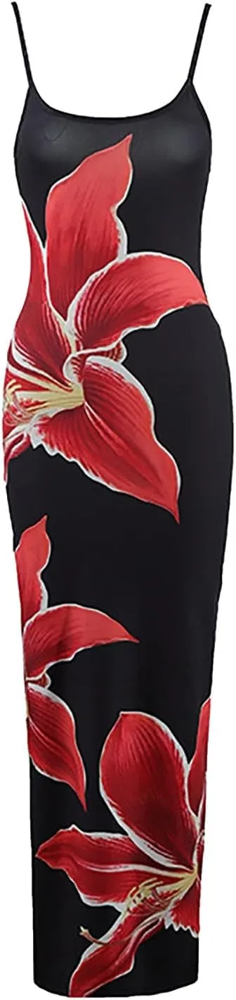 Floral Maxi Dresses for Women 2025 Elegant Spaghetti Strap Bodycon Wedding Guest Dress Summer Party Formal Sundress