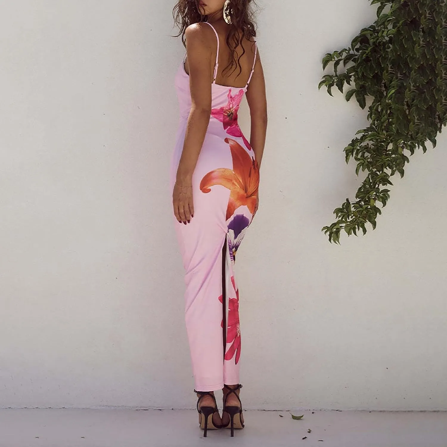 Floral Maxi Dresses for Women 2025 Elegant Spaghetti Strap Bodycon Wedding Guest Dress Summer Party Formal Sundress