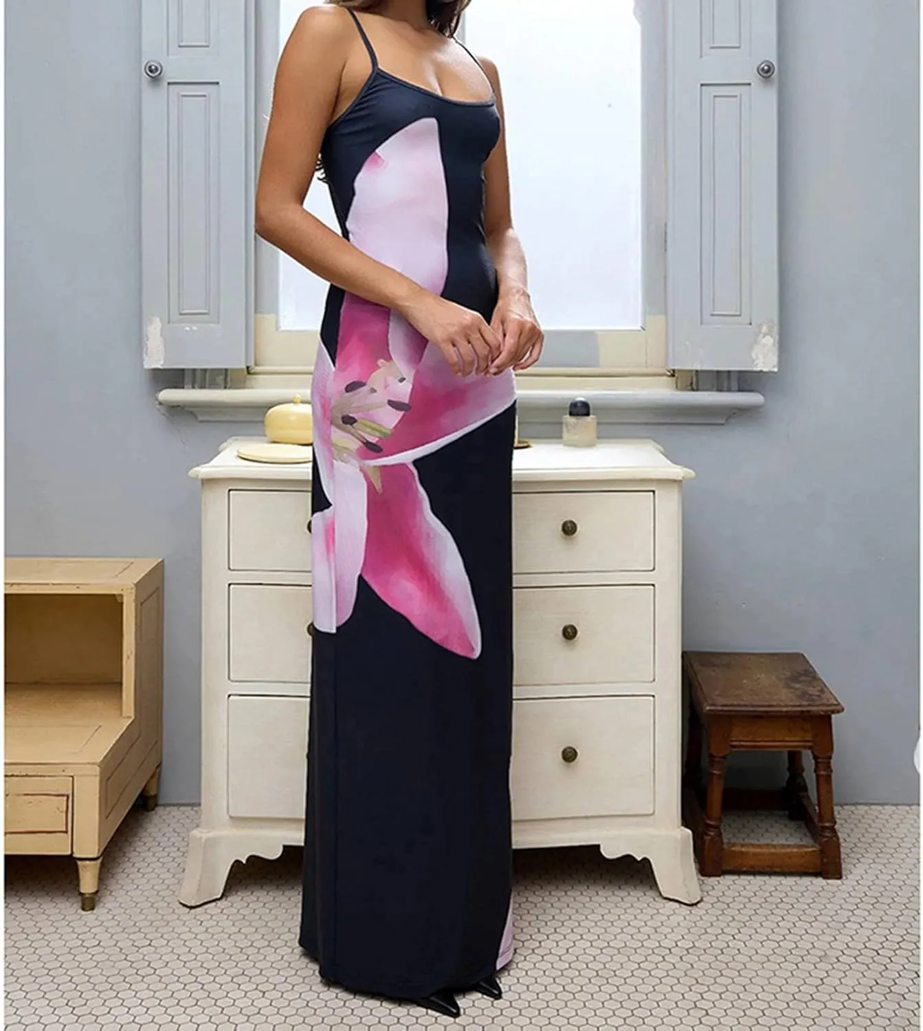 Floral Maxi Dresses for Women 2025 Elegant Spaghetti Strap Bodycon Wedding Guest Dress Summer Party Formal Sundress