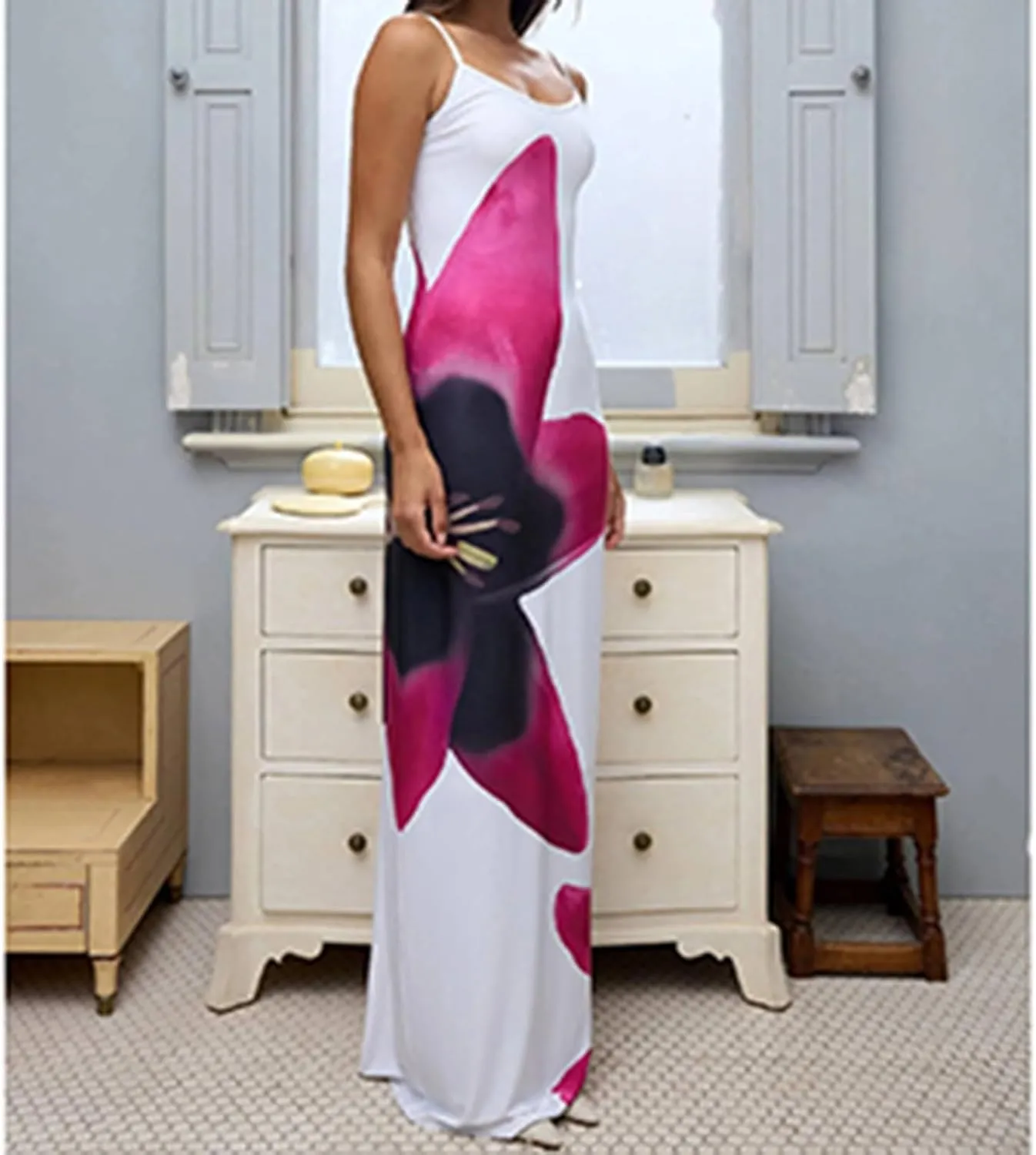 Floral Maxi Dresses for Women 2025 Elegant Spaghetti Strap Bodycon Wedding Guest Dress Summer Party Formal Sundress
