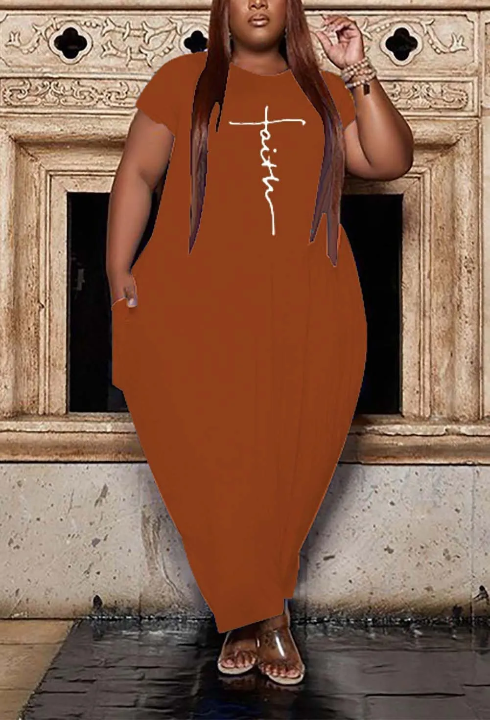 Fooullaide Women Casual Plus Size Dress Summer Short Sleeve V Neck T Shirt Loose Oversize Flowy Long Dresses with Pocket