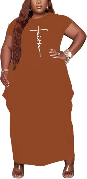 Fooullaide Women Casual Plus Size Dress Summer Short Sleeve V Neck T Shirt Loose Oversize Flowy Long Dresses with Pocket