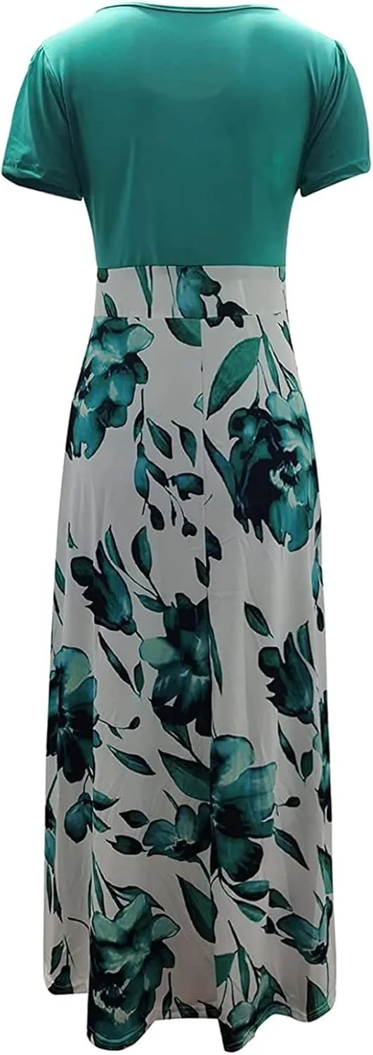 FQZWONG Women's Summer Casual Maxi Dress Blue Size Large High Waisted Flowy Prom Party Dress