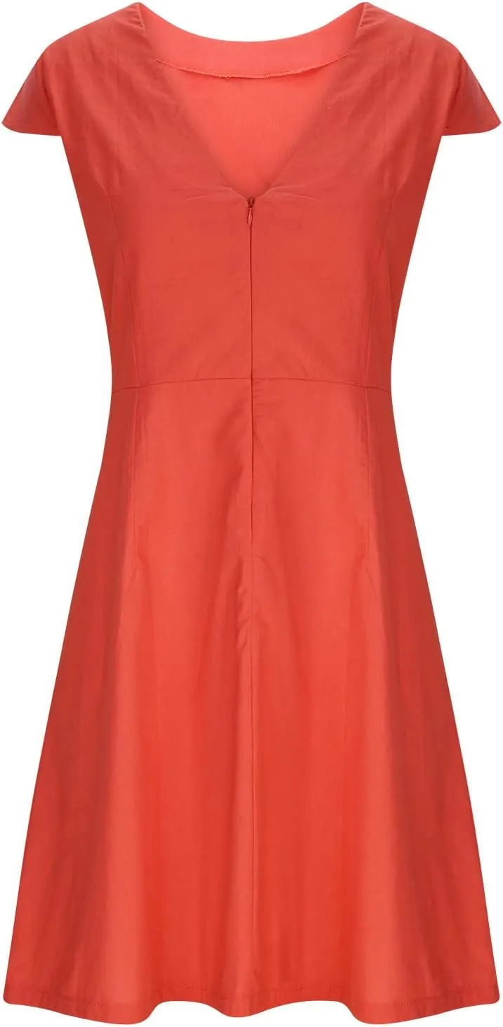 FZYLQY Women Summer Dresses 2024 Casual Back Zipper Cotton Linen Beach Vacation Knee Length Boat Neck Cap Sleeve Short Dress