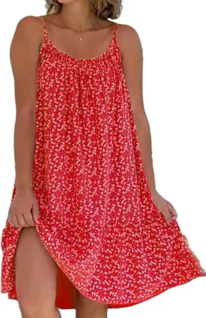 Geleglaer Sundresses for Women Sun Dresses Floral Midi Dress Casual Flowy Spaghetti Strap Dress 2024 Summer