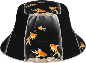 Goldfish in a Transparent Bag Prints Reflective Bucket Hat Fashionable and Functional for Unisex Outdoor Activities Black, Black, One Size