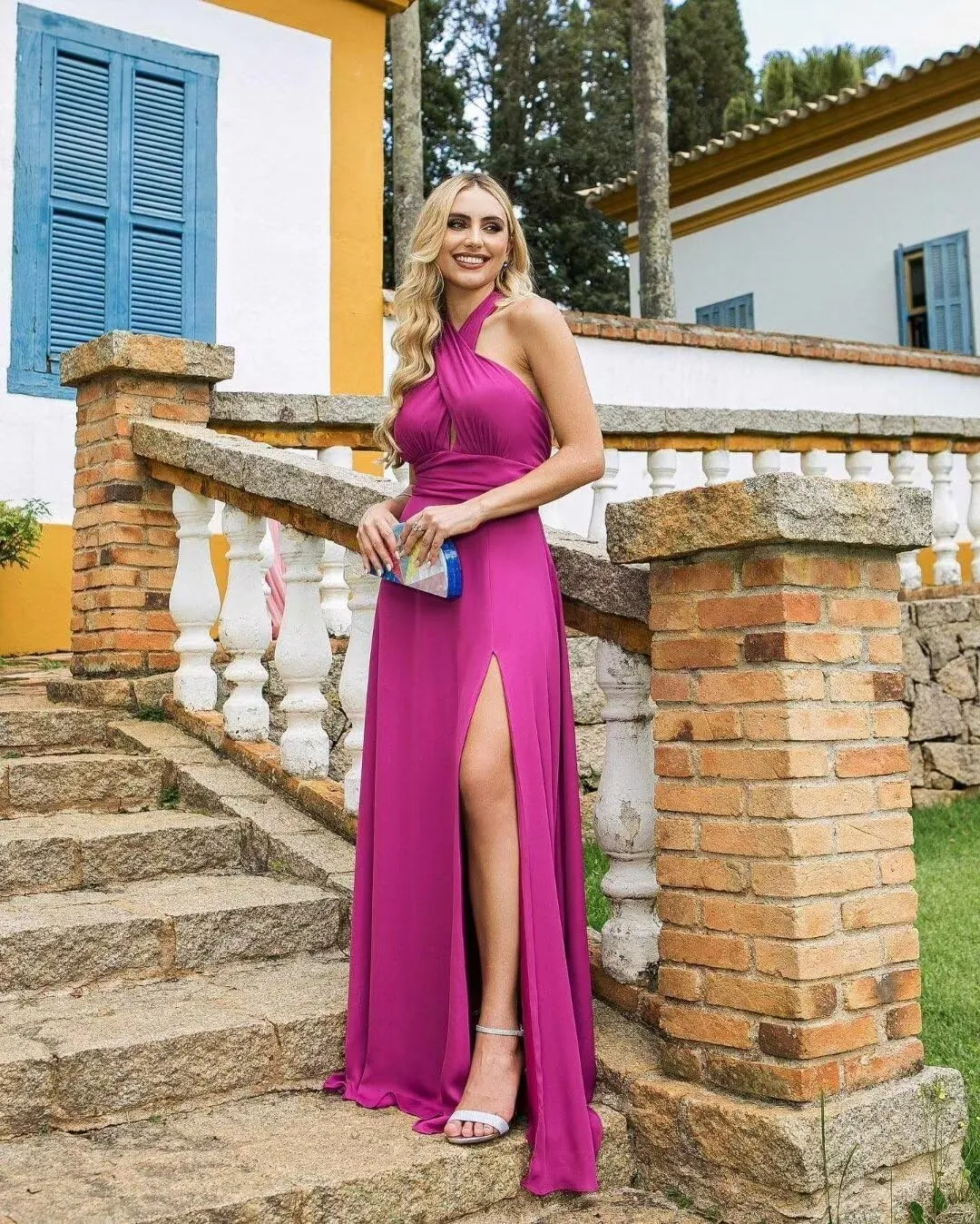 Halter Bridesmaid Dresses for Wedding Long Chiffon Formal Dresses for Women 2024 with Slit Prom Dress for Teens