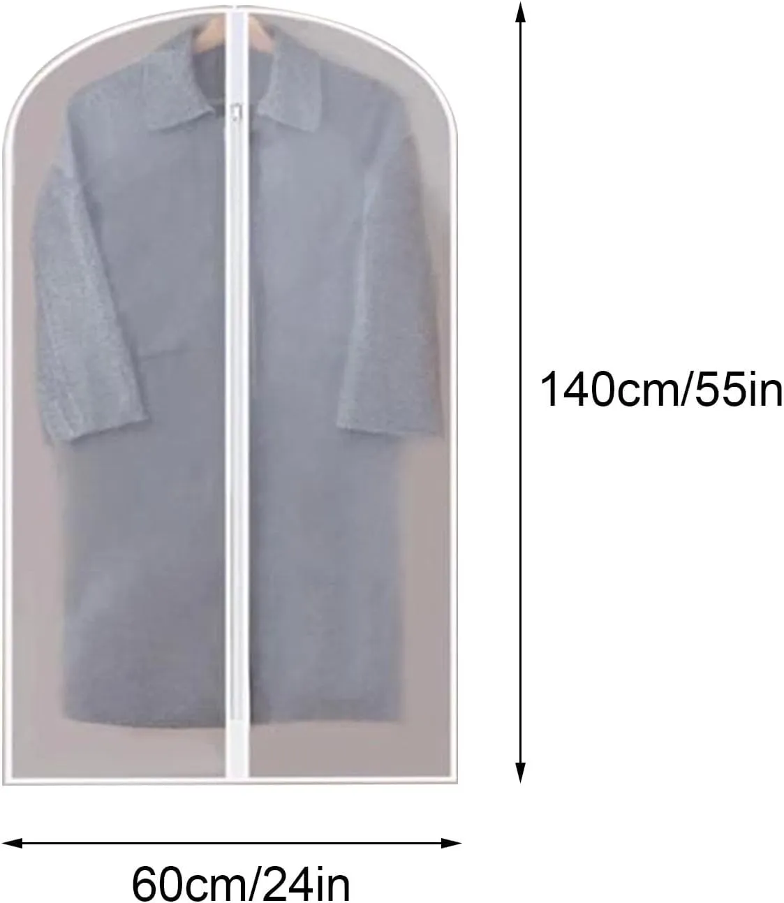 Hanging Garment Bags, Clothes Plastic Cover, EVA Waterproof Material, Translucent Design, Suitable for Coats, Skirts, Furs, Shirts(5 Packs)(60x140cm x55in)