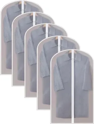 Hanging Garment Bags, Clothes Plastic Cover, EVA Waterproof Material, Translucent Design, Suitable for Coats, Skirts, Furs, Shirts(5 Packs)(60x140cm x55in)