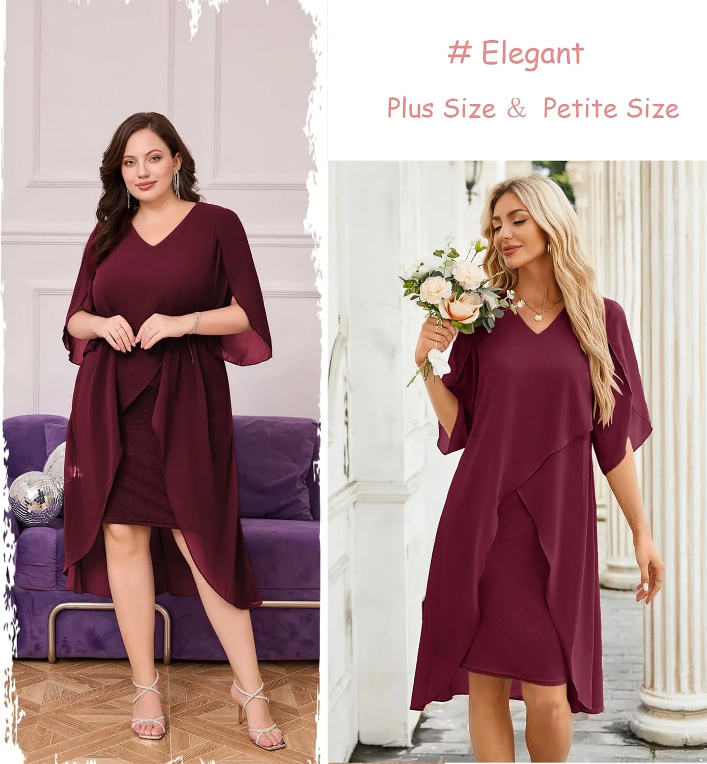 Hanna Nikole Womens Plus Size Chiffon Cocktail Dress Ruffle 3/4 Sleeve Wedding Guest Party Dresses with High Low Hem