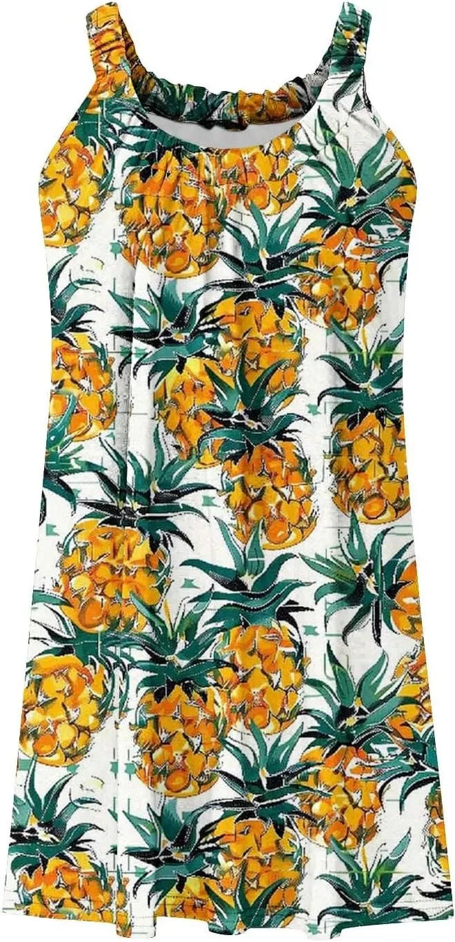 Hawaiian Dresses for Women Summer Floral Sleeveless Mini Dress Casual Swing Beach Cover Ups Vacation Tank Sundress