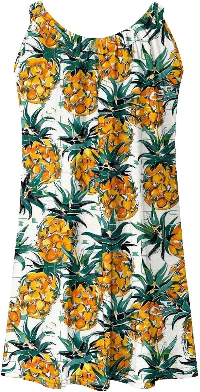 Hawaiian Dresses for Women Summer Floral Sleeveless Mini Dress Casual Swing Beach Cover Ups Vacation Tank Sundress