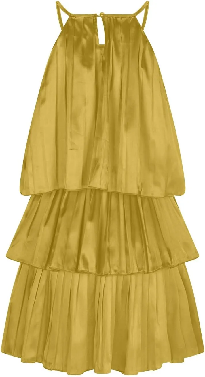 HGps8w Halter Neck Dresses for Women Summer Sleeveless Ruffle Tiered Layered Chiffon Flowy A Line Mini Dress for Party