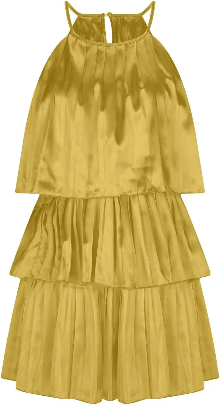 HGps8w Halter Neck Dresses for Women Summer Sleeveless Ruffle Tiered Layered Chiffon Flowy A Line Mini Dress for Party